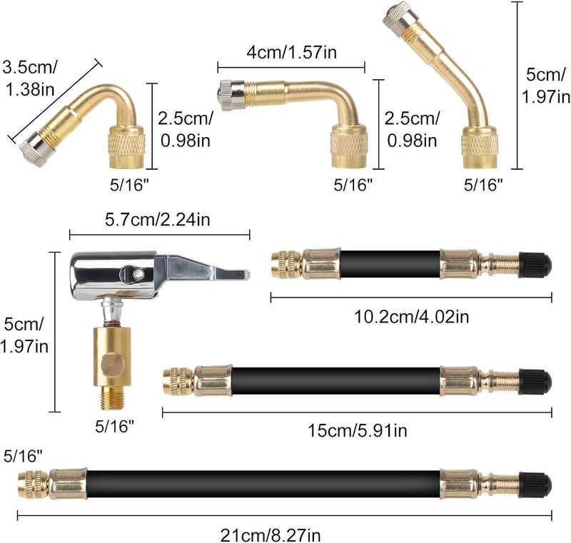 Linkstyle 10PCS Tire Valve Extenders Kit， 45° 90° 135° Angled Brass Adapters & Three Lengths Inflator Hose Extensions for Car RV Bike Motorcycle Trailer - Image 2